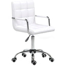 White PU Leather Swivel Office Chair with Adjustable Height and Armrest