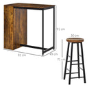 Rustic Brown 3-Piece Industrial Bar Table Set with Storage Shelf