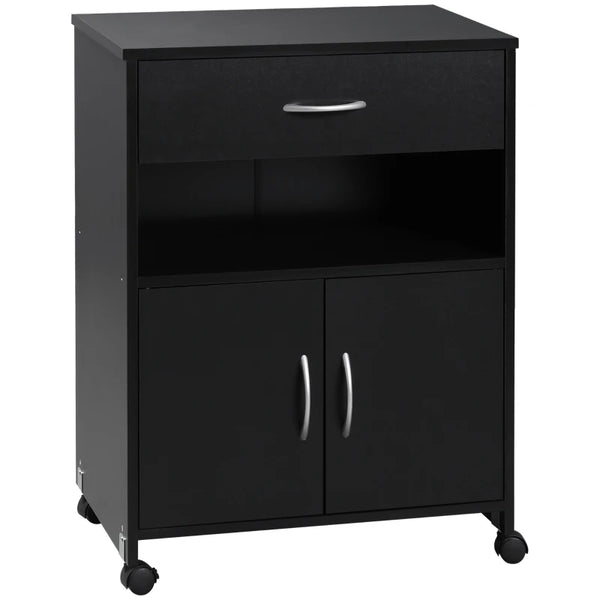 Black Printer Stand with Storage Drawer - Home Office Organizer