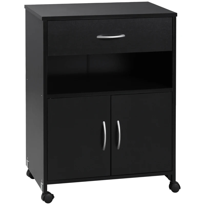 Black Printer Stand with Storage Drawer - Home Office Organizer