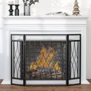 Black Metal Mesh Fireplace Screen - 3-Panel, 126 x 3 x 80 cm