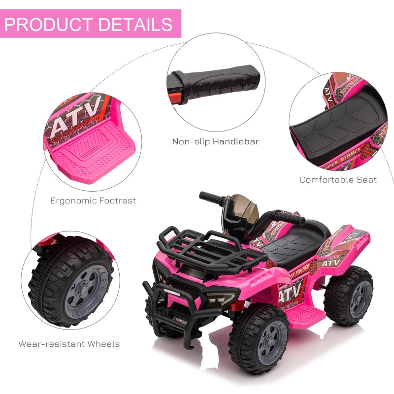 6V Pink Kids Electric Ride-On Quad Bike with Music | Ages 18-36 Months