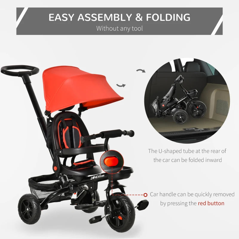 Red 4-in-1 Kids Trike with Adjustable Seat & Canopy