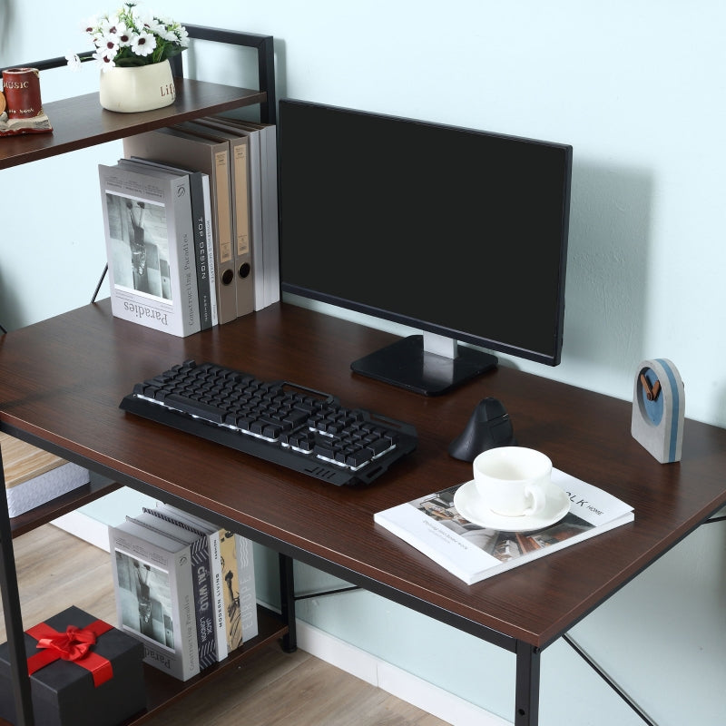 Industrial Walnut and Black Reversible Computer Desk with Storage Shelves