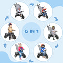 Grey 6-in-1 Kids Trike with Push Handle, Canopy, Safety Belt, Storage & Brake