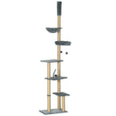 Grey 6-Tier Floor to Ceiling Cat Tree with Scratching Post and Hammock