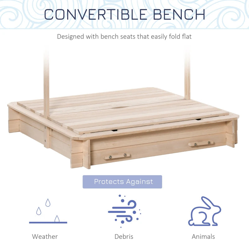 Blue & White Kids Wooden Sand Pit with Adjustable Canopy