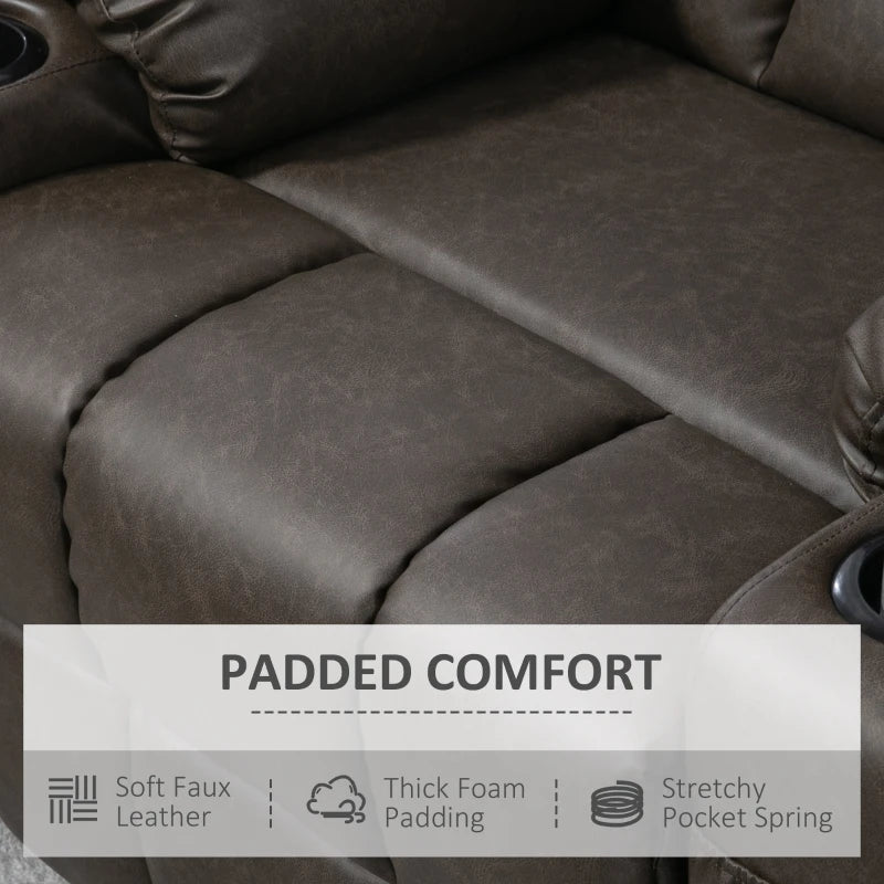 Brown Manual Reclining Armchair with Footrest and Cup Holders