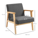Dark Grey Fabric Armchair with Rubber Wood Frame and Padded Cushion