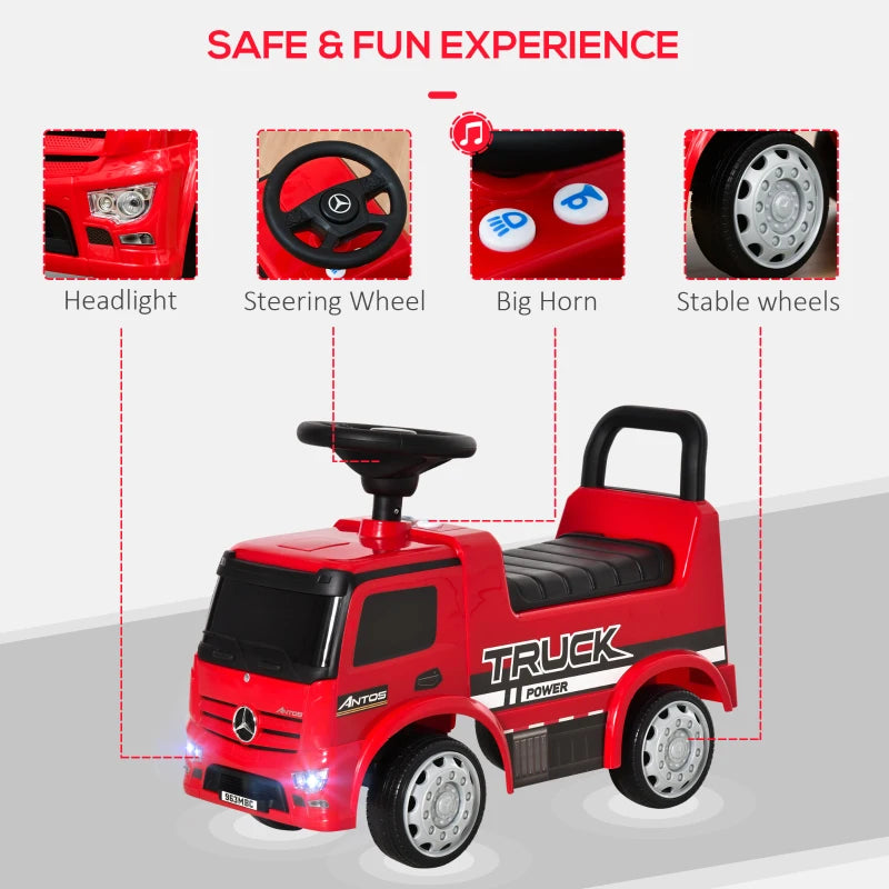 Red 3-in-1 Ride-On Mercedes Truck for Kids 12-36 Months