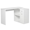 White L-Shaped Computer Desk with Storage Shelf and Drawer