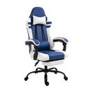 Blue White Gaming Chair with Headrest, Footrest, Wheels - Adjustable Height