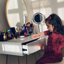 White Vanity Dressing Table Set with LED Light, Round Mirror, 2 Drawers, and Stool