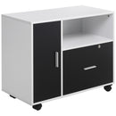 Black and White Mobile File Cabinet with Lockable Drawer and Shelf