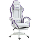 White & Purple Racing Gaming Chair with Footrest & Swivel Seat