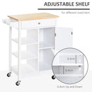 White Kitchen Trolley with Wood Top, 3 Shelves, and Storage Cupboard