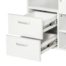 White Mobile Printer Stand with Shelves and Drawers, Printer Table on Wheels - 60x35x65cm