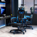 Blue Gaming Chair with Lumbar Support, Footrest, and Headrest