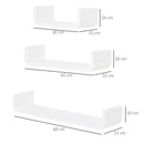 White Floating Wall Shelves Set of 3 - Invisible Mounting for Bedroom & Living Room