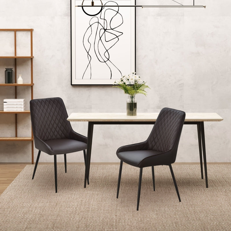 Brown Rhombus Tufted Dining Chairs Set of 2 - Modern Leather Style