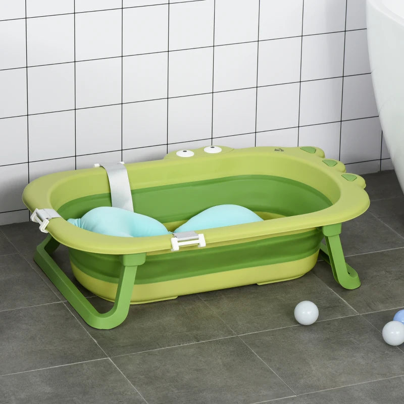 Green Ergonomic Baby Bath Tub with Cushion 0-3 Years
