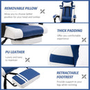 Blue White Gaming Chair with Headrest, Footrest, Wheels - Adjustable Height