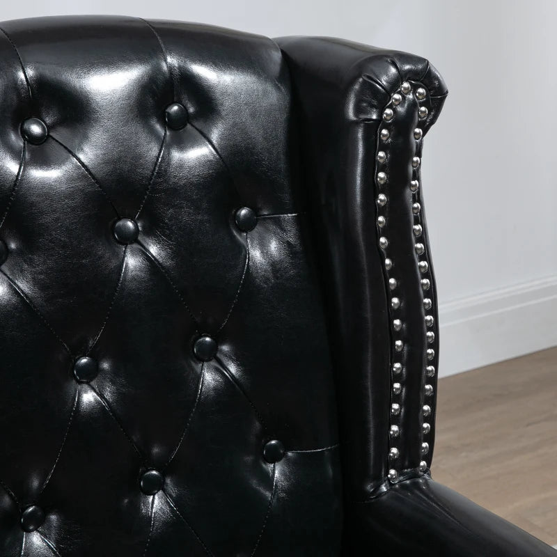 Black Wingback Tufted Armchair with Nail Head Trim