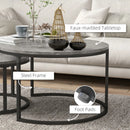 Round Industrial Nesting Coffee Table Set, Faux Marbled Top, Steel Frame, 2-Piece, Black