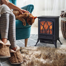 Black Electric Fireplace Stove with Fan and Log Flame Effect 2000W/1000W Heater