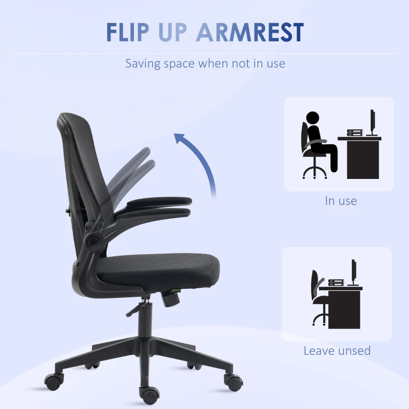 Black Mesh Office Chair with Flip-Up Arms