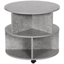 Round Cement Coffee Table with Divided Shelves and Wheels