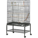 Black Steel Budgie Cage with Stand & Toys - 133cm High