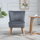 Grey Velvet Tub Accent Chairs Set of 2 - Curved Back, Wood Legs