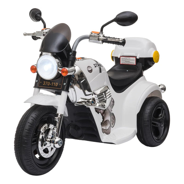 White Kids 6V Battery Powered Trike with Lights and Music
