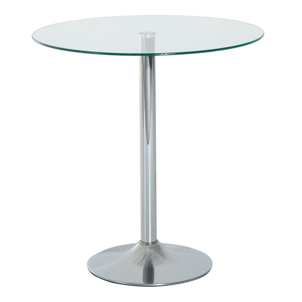 Silver Modern Glass Top Chrome Dining Table, 70 x 70 x 74.5cm