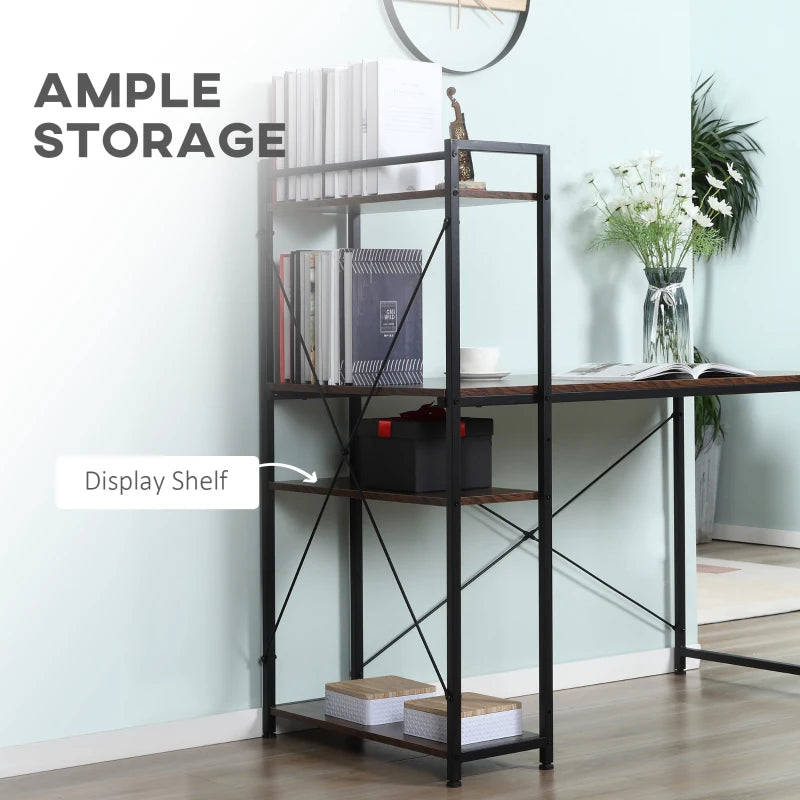 Rustic Brown and Black Reversible Computer Desk with Storage Shelves