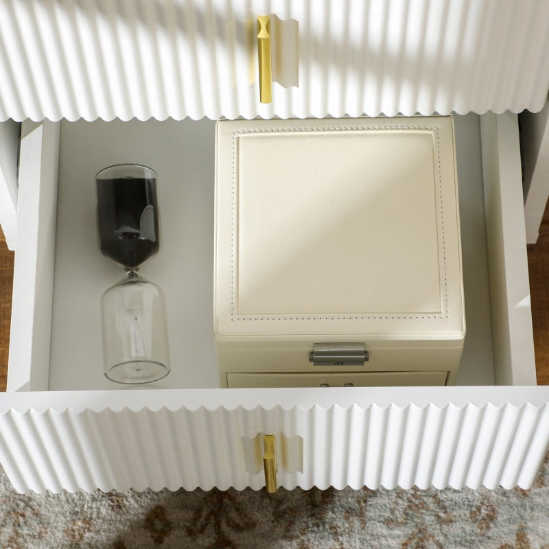 White 2-Drawer Metal Frame Bedside Table With Gold Legs
