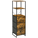 Rustic Brown Industrial Storage Cabinet with Shelves and Drawers