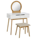Modern Brown Dressing Table Set with Mirror & Stool