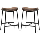 Brown Microfibre Upholstered Industrial Bar Stools Set of 2