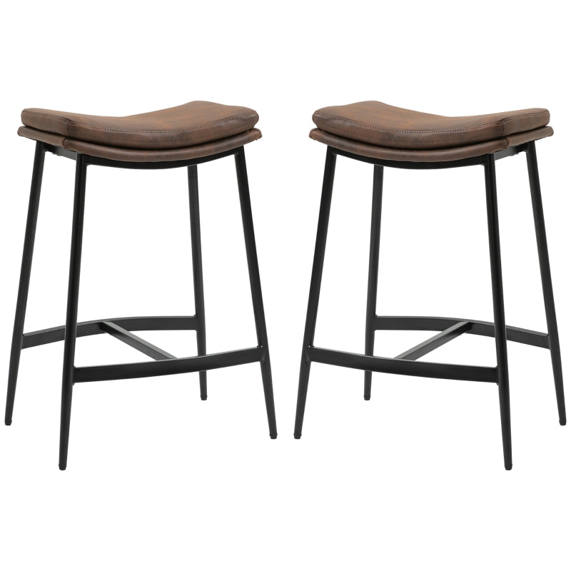 Brown Microfibre Upholstered Industrial Bar Stools Set of 2