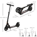 Black Aluminium Foldable Kick Scooter with Shock Absorption for Teens and Adults