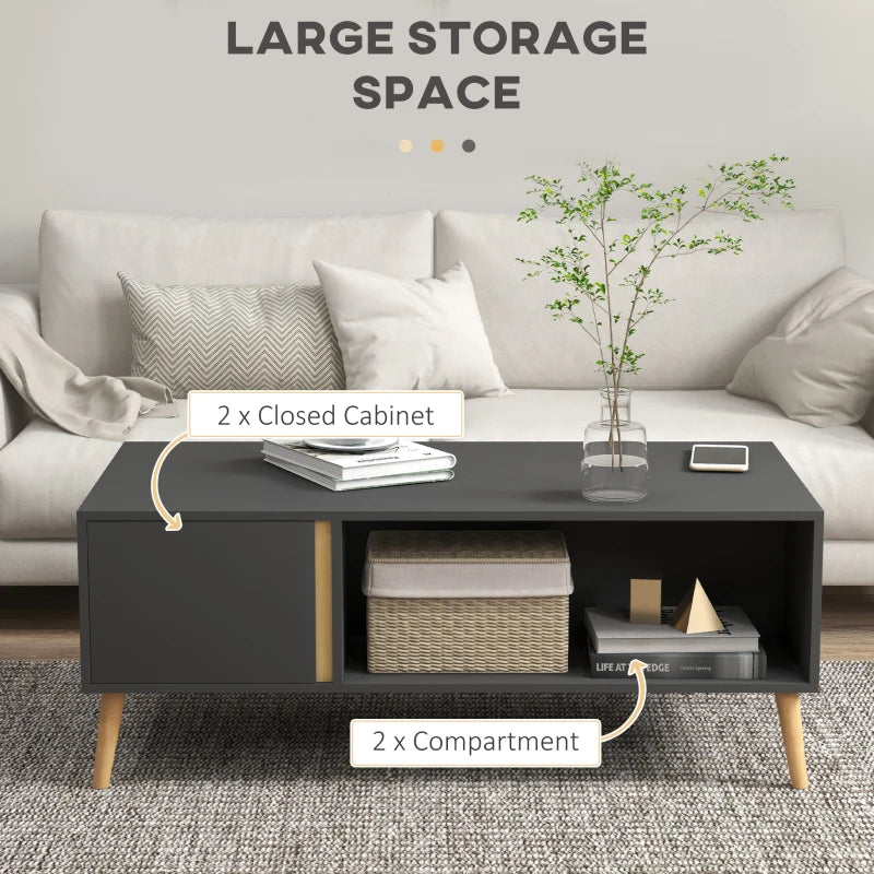 Grey Modern Coffee Table with Storage Compartments, 115 x 58 x 45cm