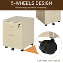 Oak Wood Grain 2-Drawer Locking Filing Cabinet with Wheels