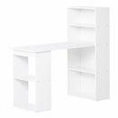White 120cm Computer Desk with Bookshelf and 6 Shelves