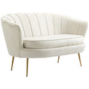 Modern Cream Velvet Loveseat Sofa with Petal Backrest