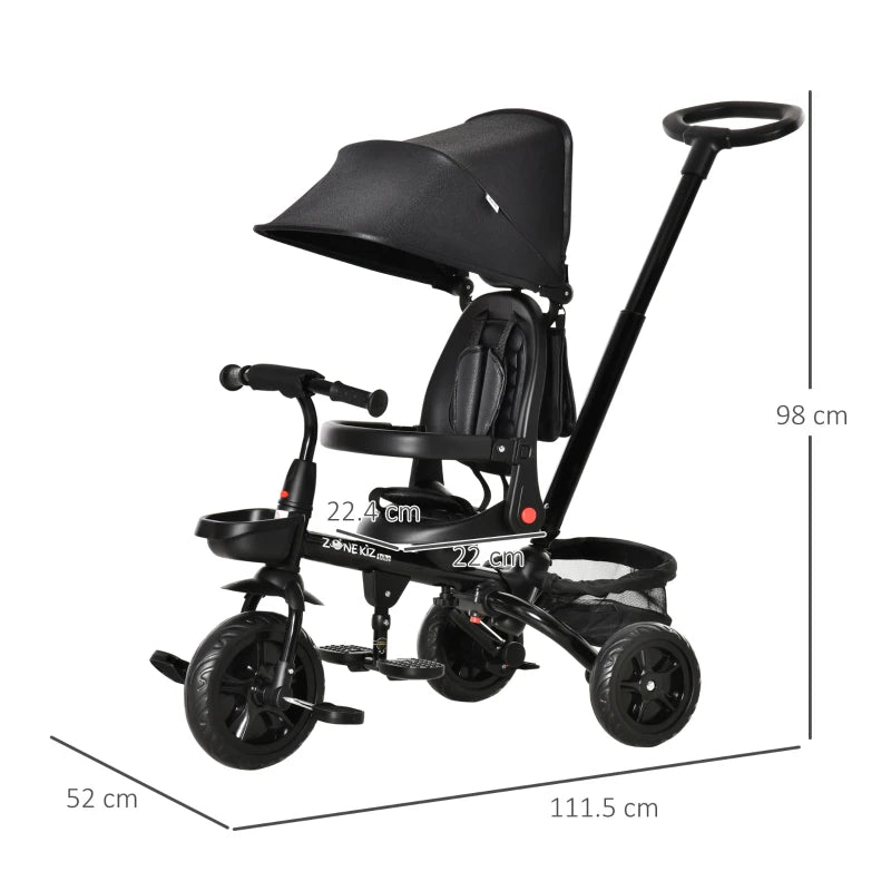Black 4-in-1 Kids Trike with Adjustable Seat & Canopy