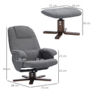Grey Linen Swivel Recliner Chair Set with Footstool