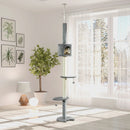 Cat Tree Condo with Scratching Post and Hanging Balls, Light Grey