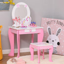 Kids Pink Dressing Table Set with Mirror and Stool